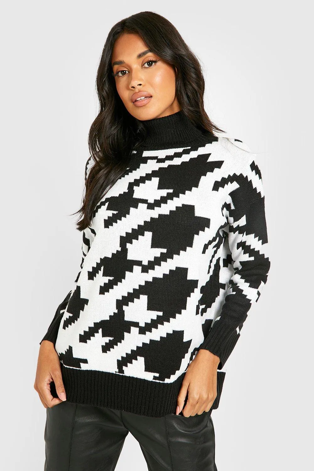 Dogtooth Turtleneck Sweater