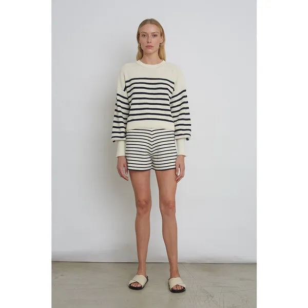 Eleven Six Women's Lea Double-Knit Stripe Short, Ivory & Navy