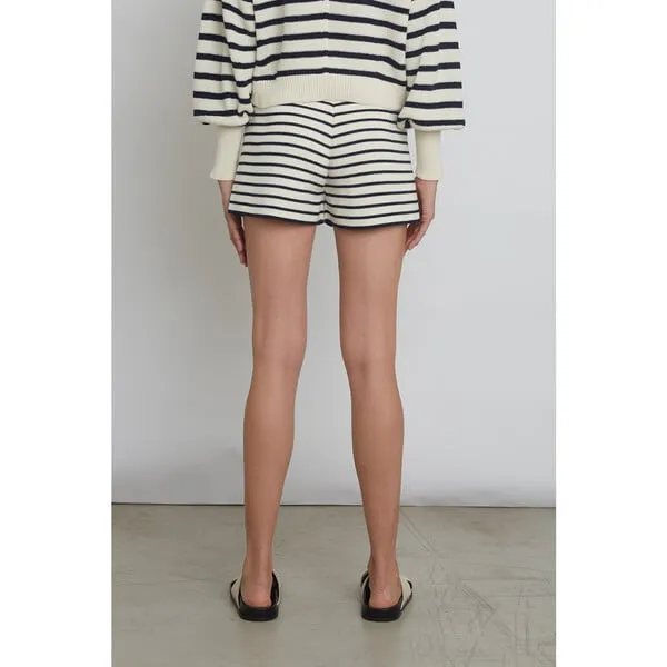 Eleven Six Women's Lea Double-Knit Stripe Short, Ivory & Navy