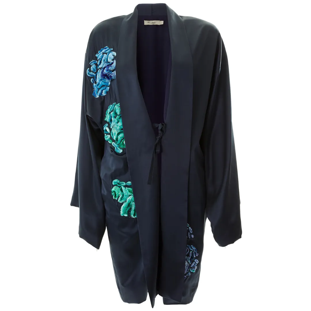 ELFREIDA SILK SHORT KIMONO NAVY