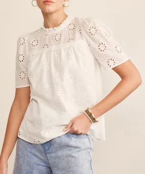 Eyelet Short Sleeve Top - Off White