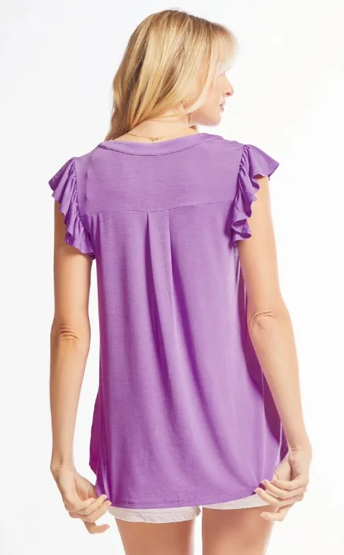 Figure It Out Ruffle Sleeve Top - Lavender