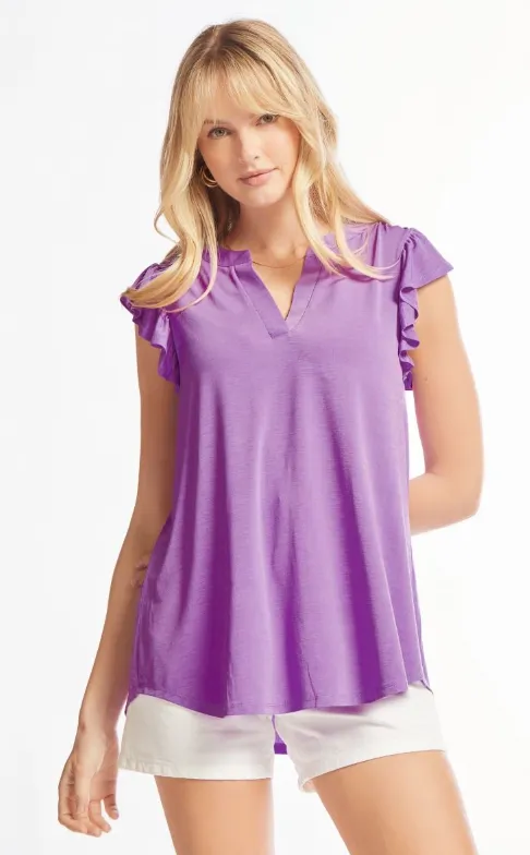 Figure It Out Ruffle Sleeve Top - Lavender