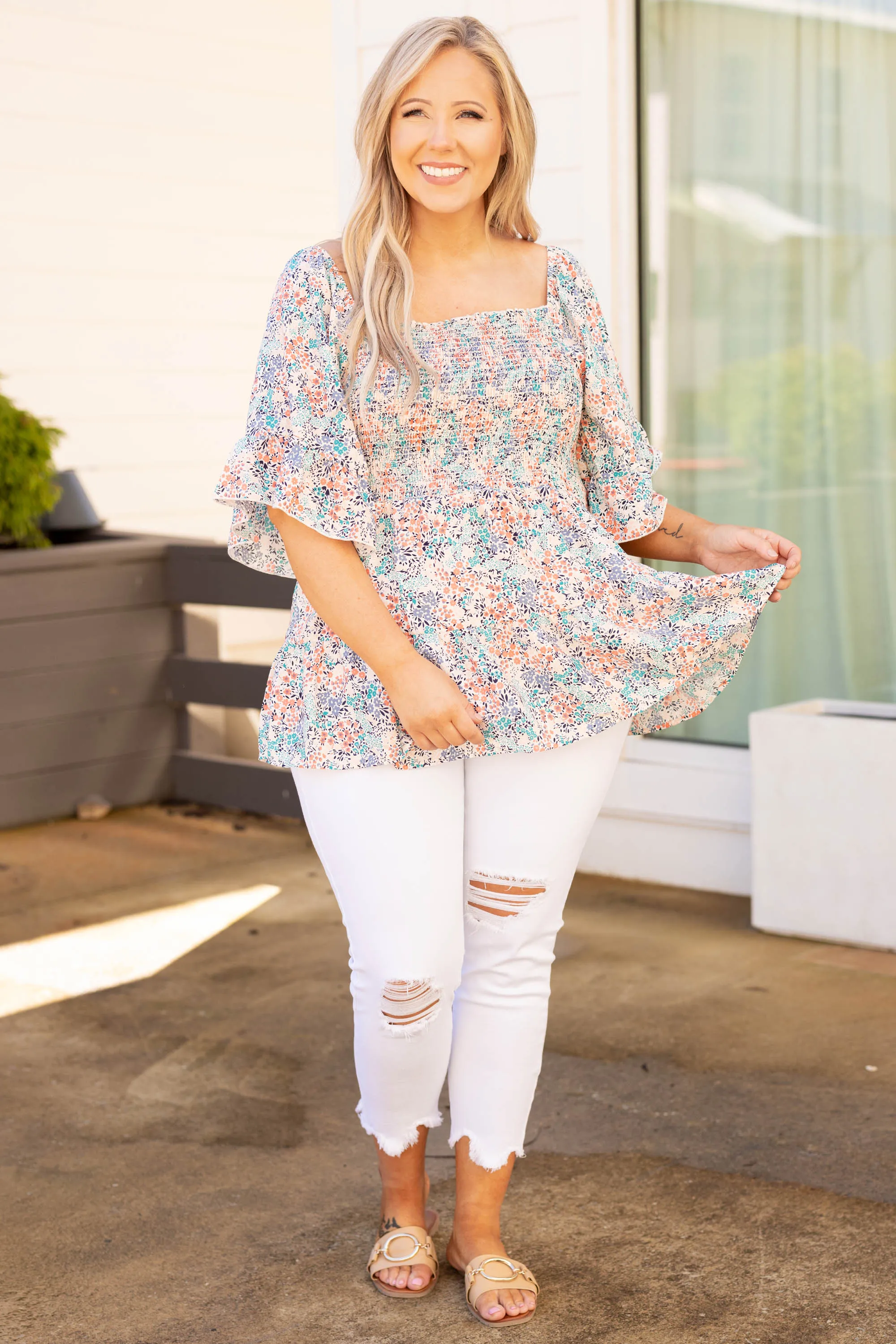 Flower Showers Top, Ivory