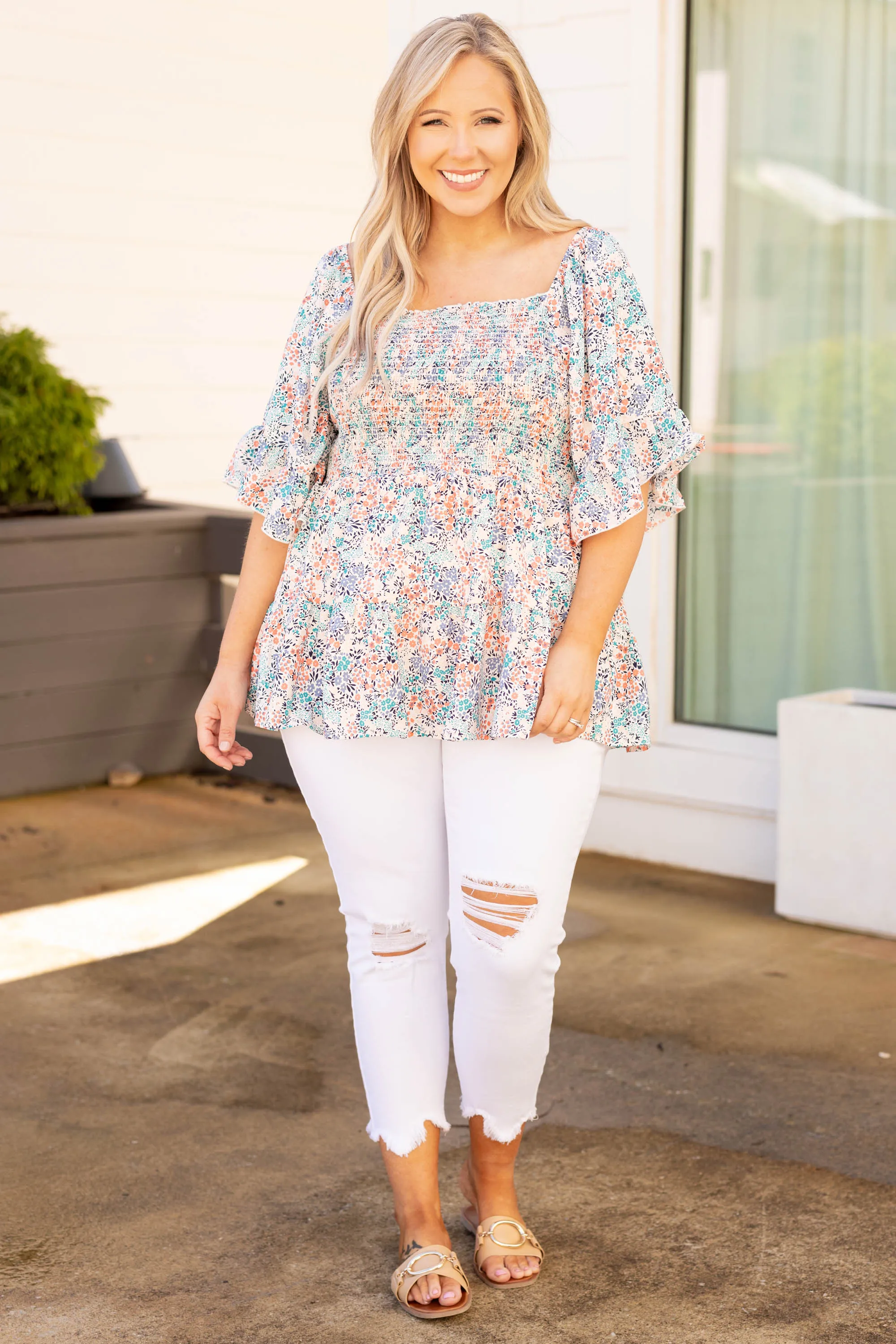 Flower Showers Top, Ivory