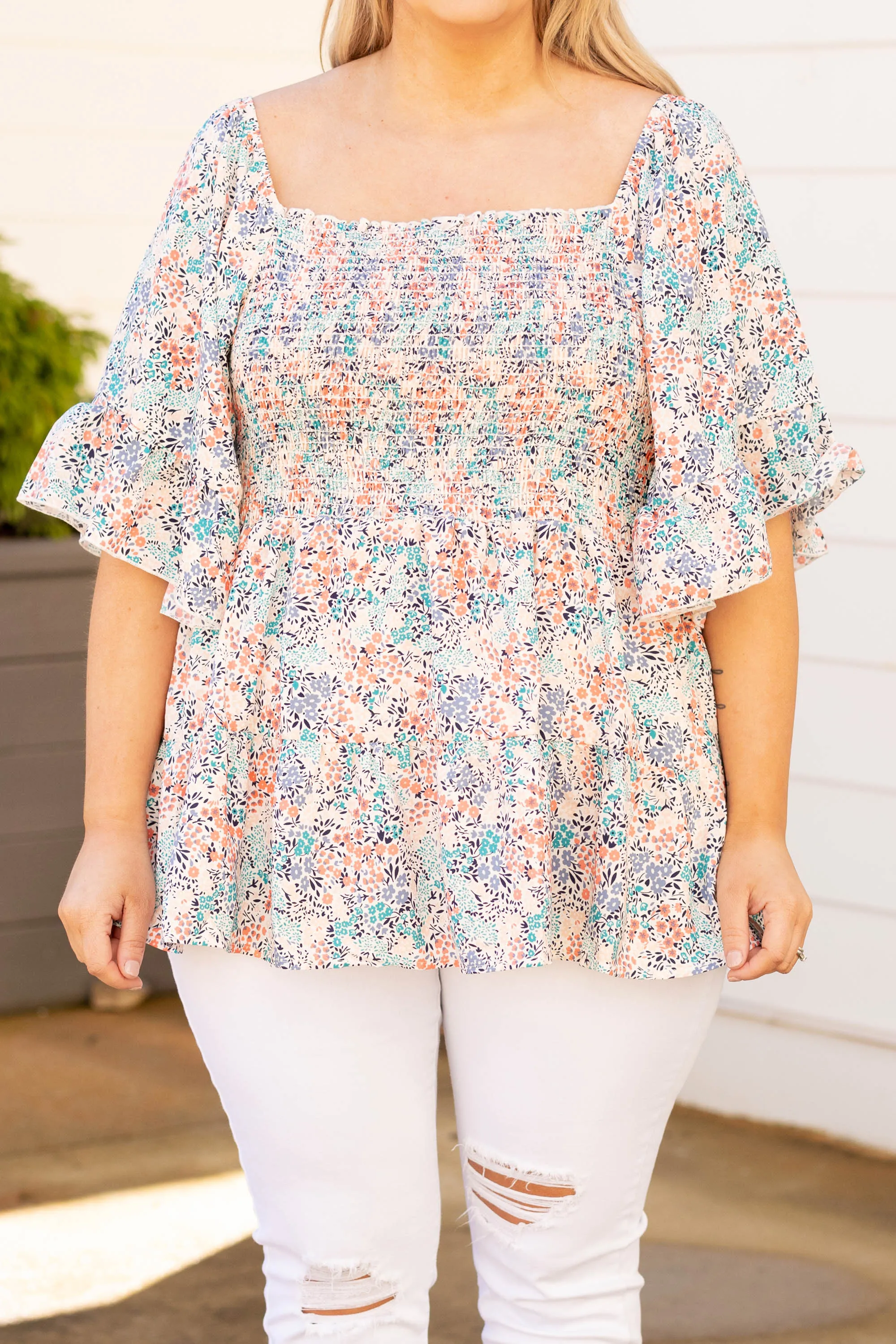 Flower Showers Top, Ivory