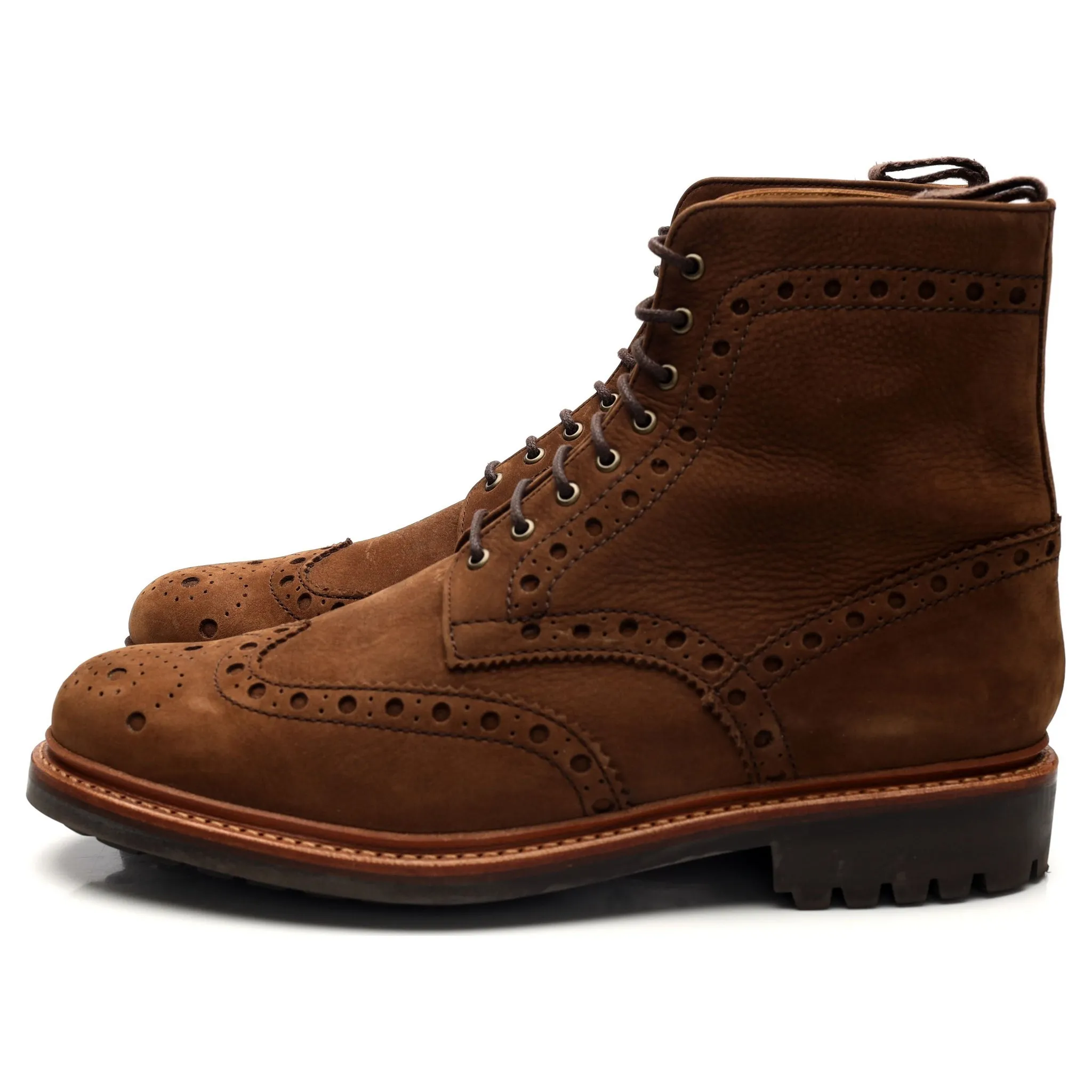 'Fred' Brown Nubuck Leather Brogue Boots UK 9 G