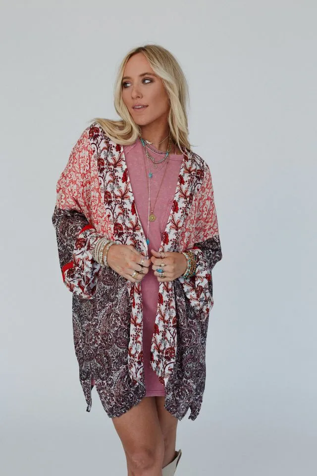 Free Spirit Floral Kimono - Peach