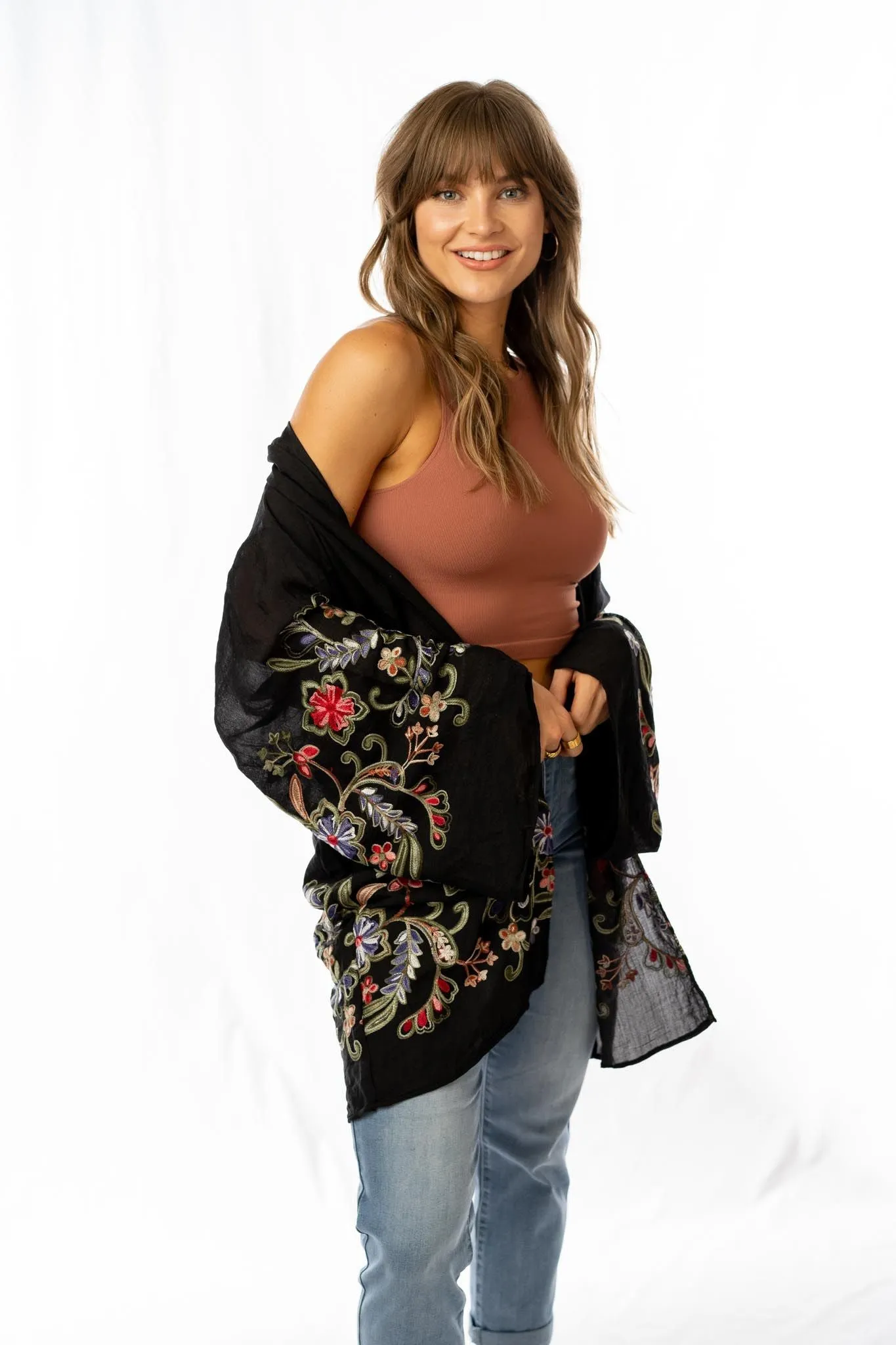 Fun In Florals Kimono - Black