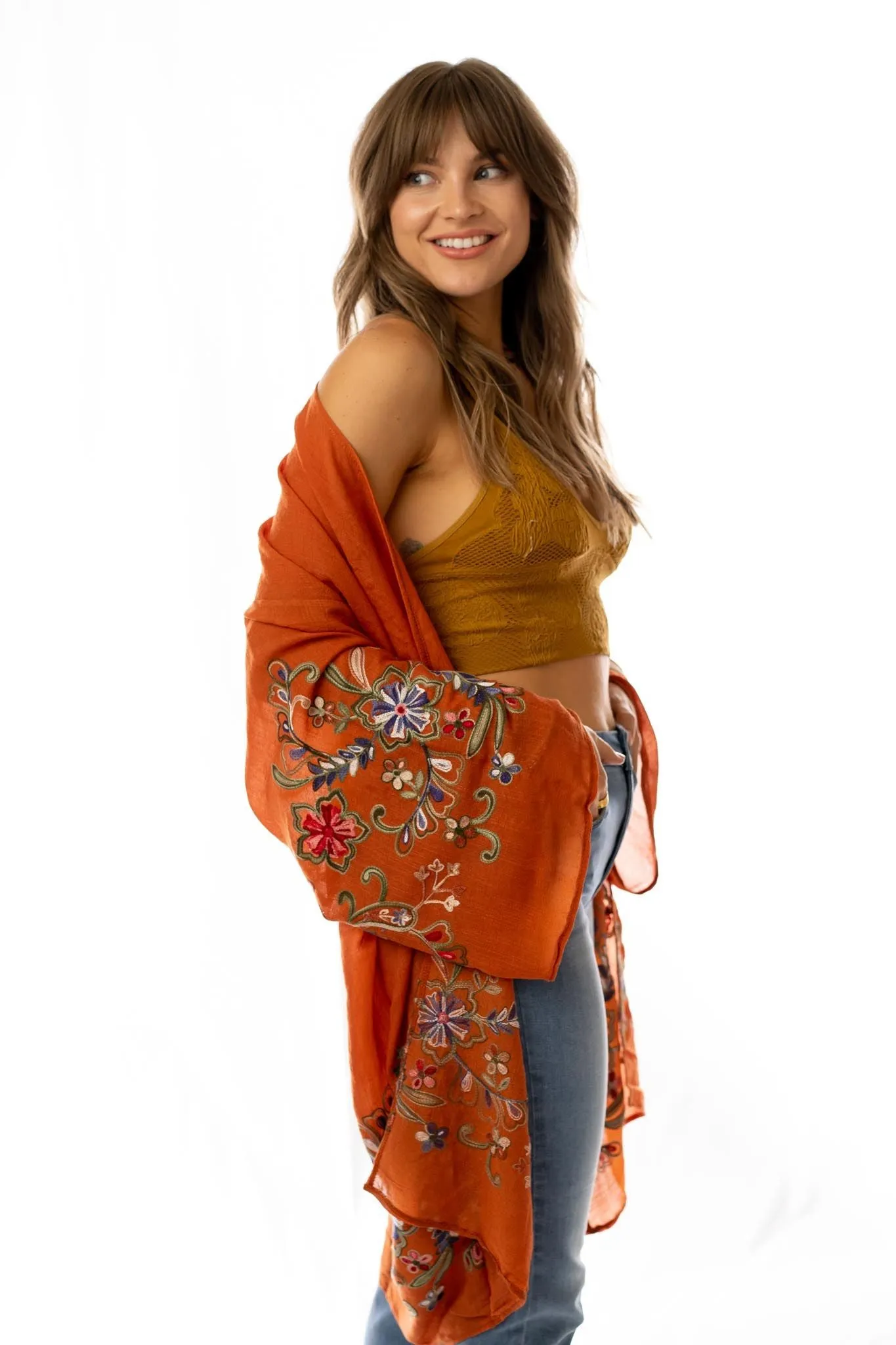 Fun In Florals Kimono - Rust