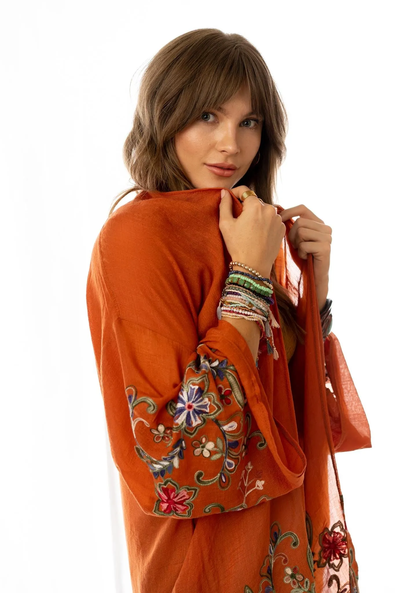 Fun In Florals Kimono - Rust