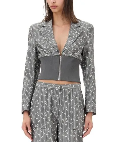 Ganni Cropped Jacquard Blazer