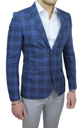 GIACCA BLAZER UOMO MARINELLI BLU IN LINO FORMALE ELEGANTE CASUAL da S a 3XL