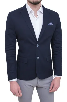 Giacca uomo elegante blu scuro slim fit blazer cerimonia con pochette taschino