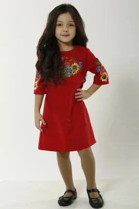 Girl's Red Embroidered Dress Ukrainian Bouquet