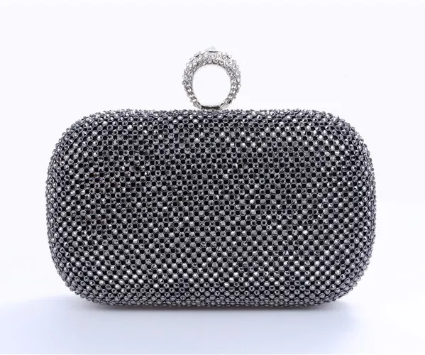 Gold Grey Blue Pink Purple Diamante Bling Bling Evening Clutch Purse Jewelry Box