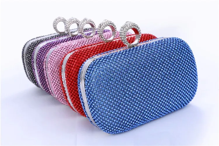 Gold Grey Blue Pink Purple Diamante Bling Bling Evening Clutch Purse Jewelry Box