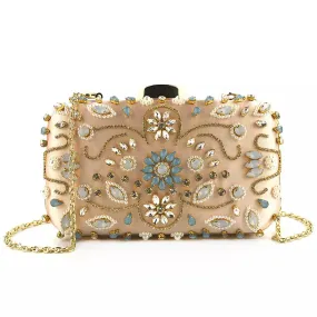 Goldtone & Turquoise Crystal and Satin Clutch with Strap - Don't AsK