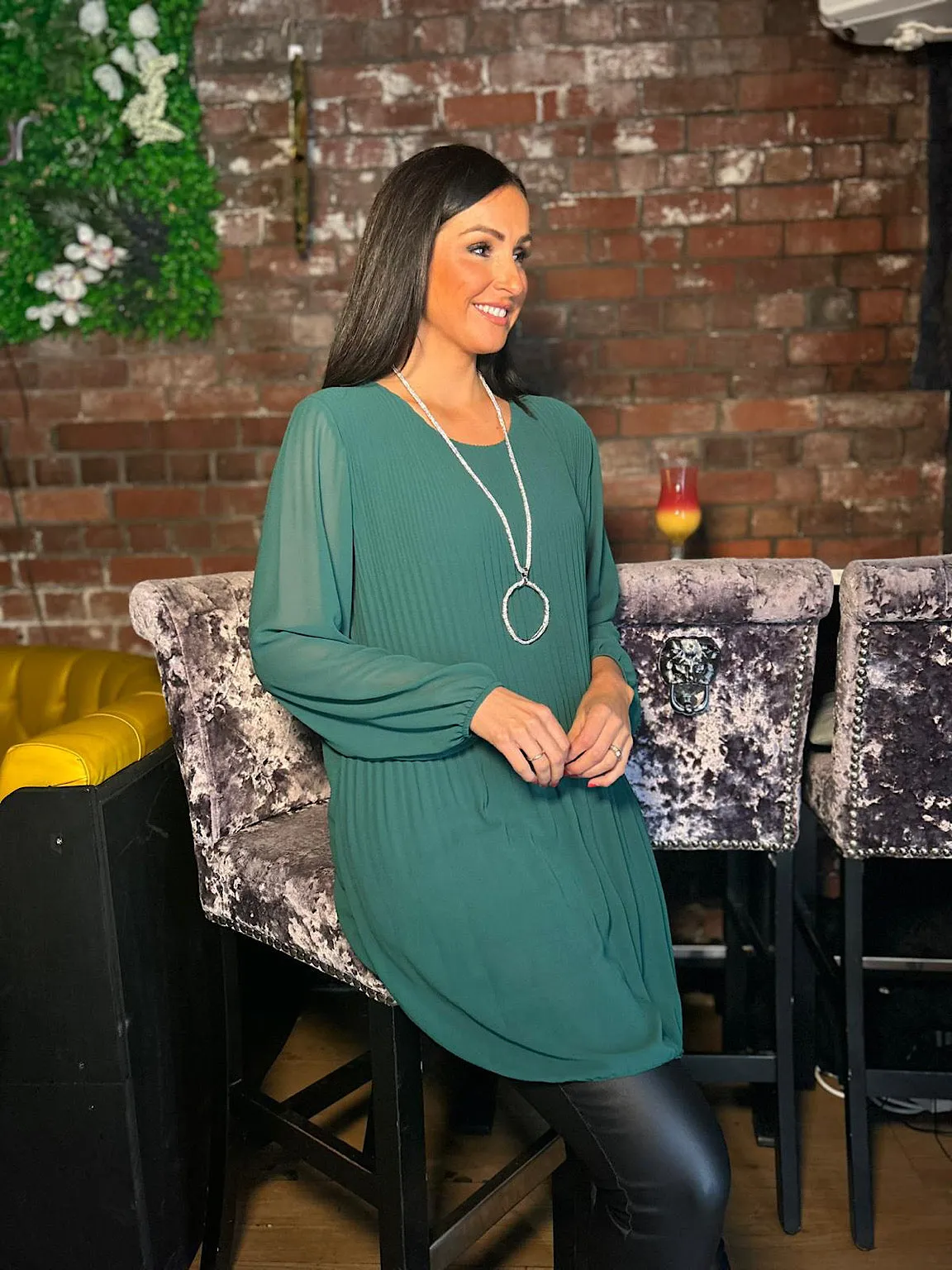 Green Pleated Chiffon Tunic Bailey