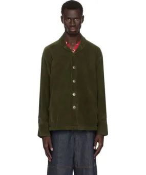 Greg Lauren Khaki Corduroy Shawl Collar Boxy Jacket