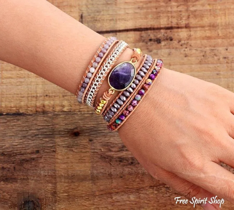 Handmade Amethyst & Purple Jasper Wrap Bracelet