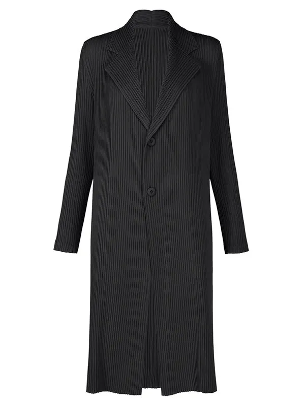 Hatching Pleats Coat - Black