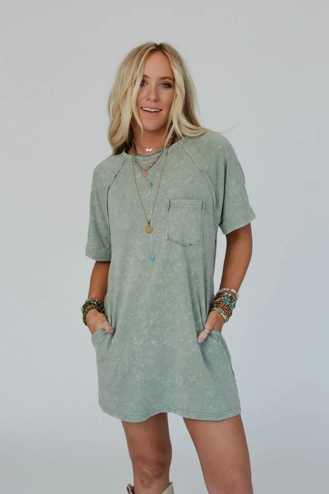 Indy Pocket Tee Dress - Sage