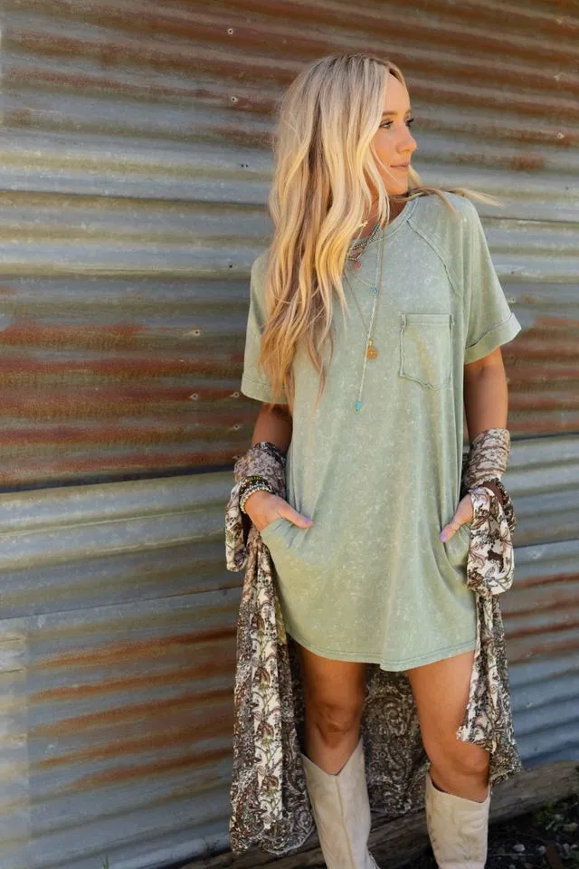 Indy Pocket Tee Dress - Sage