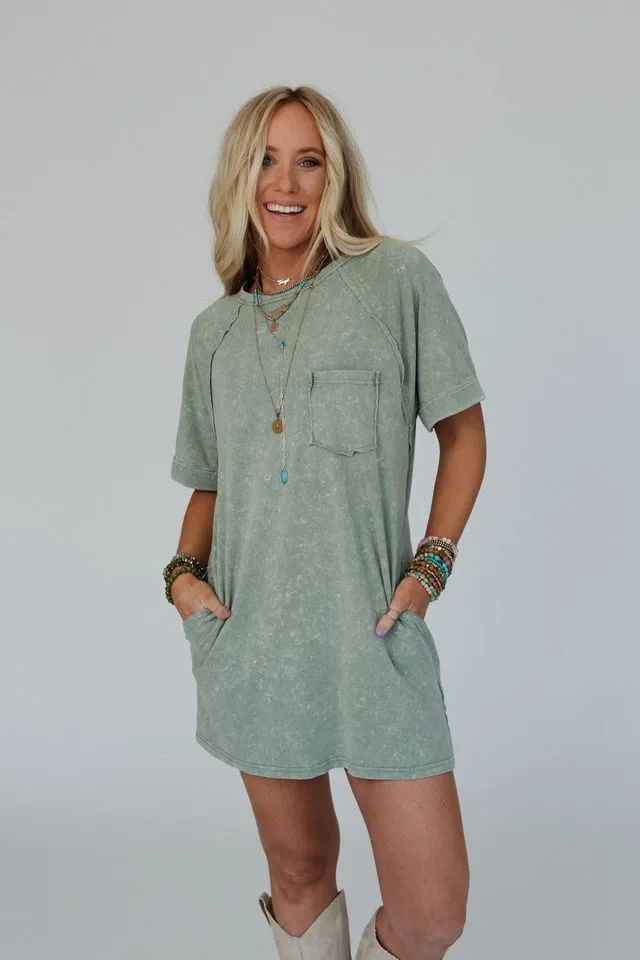 Indy Pocket Tee Dress - Sage