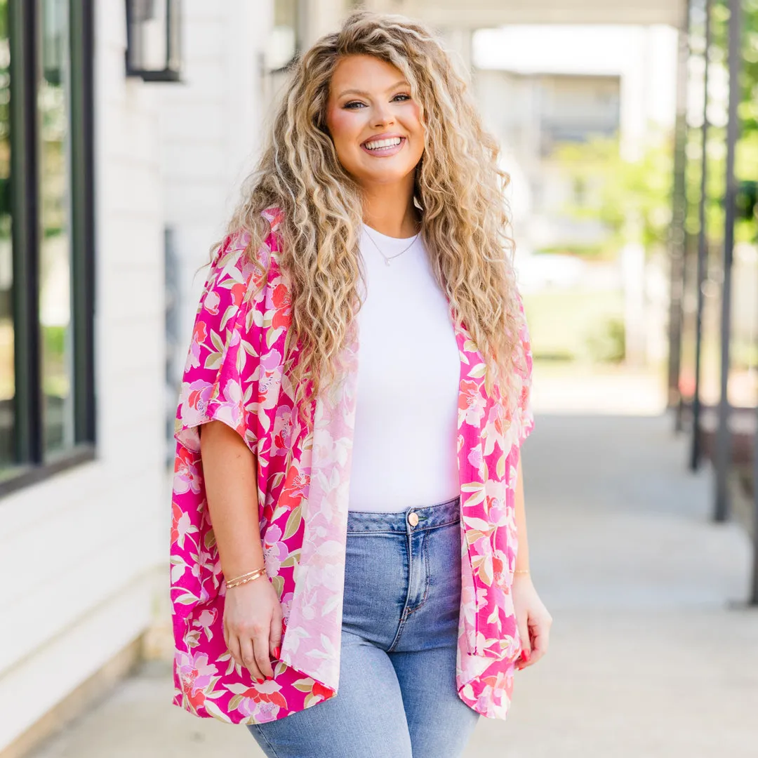 Island Breeze Kimono, Pink Floral