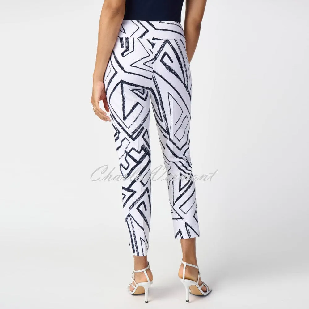 Joseph Ribkoff Geometric Print Trouser - Style 241271 (Vanilla / Midnight Blue)