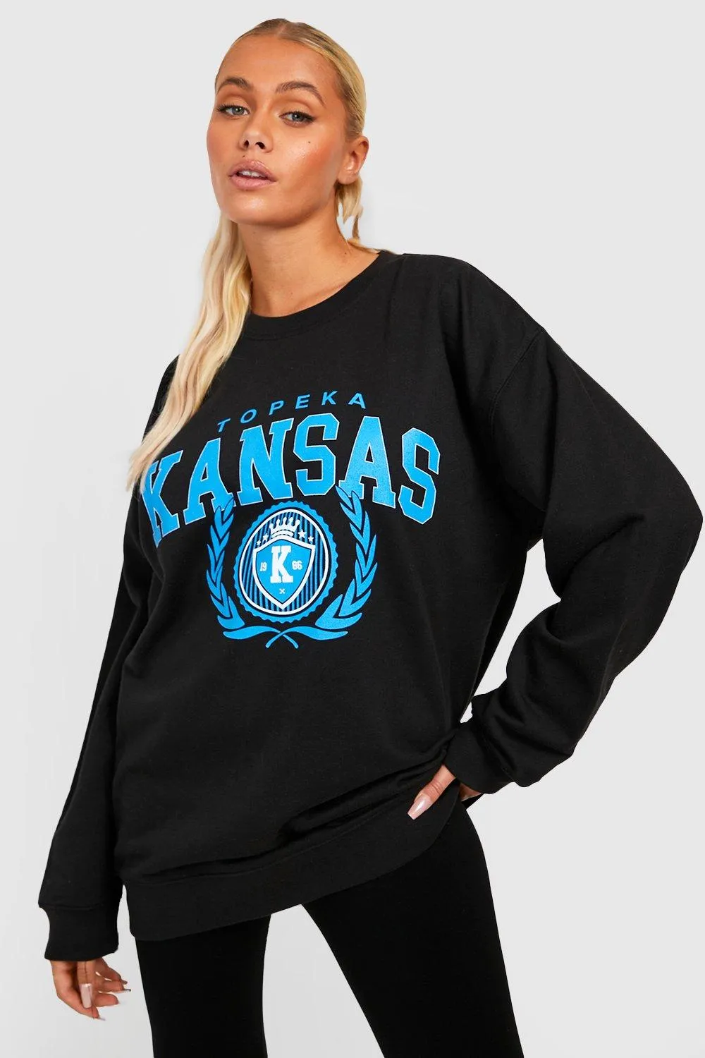 Kansas Slogan Printed Oversized Sweater