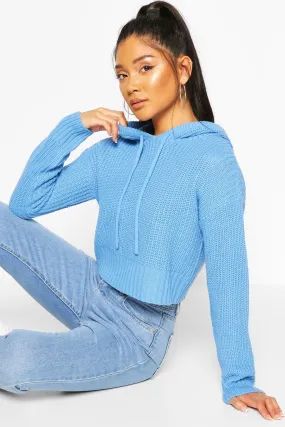 Knitted Hooded Cropped Sweater