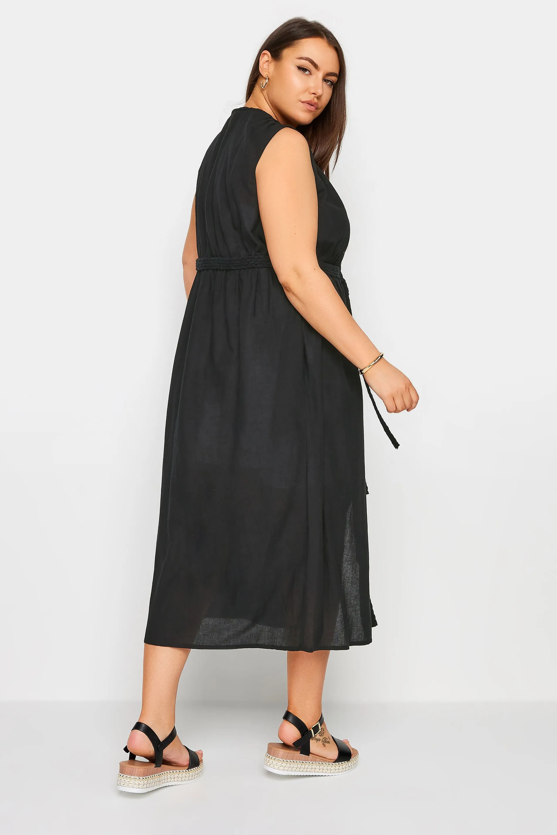 LIMITED COLLECTION Curve Black Crinke Linen Kimono