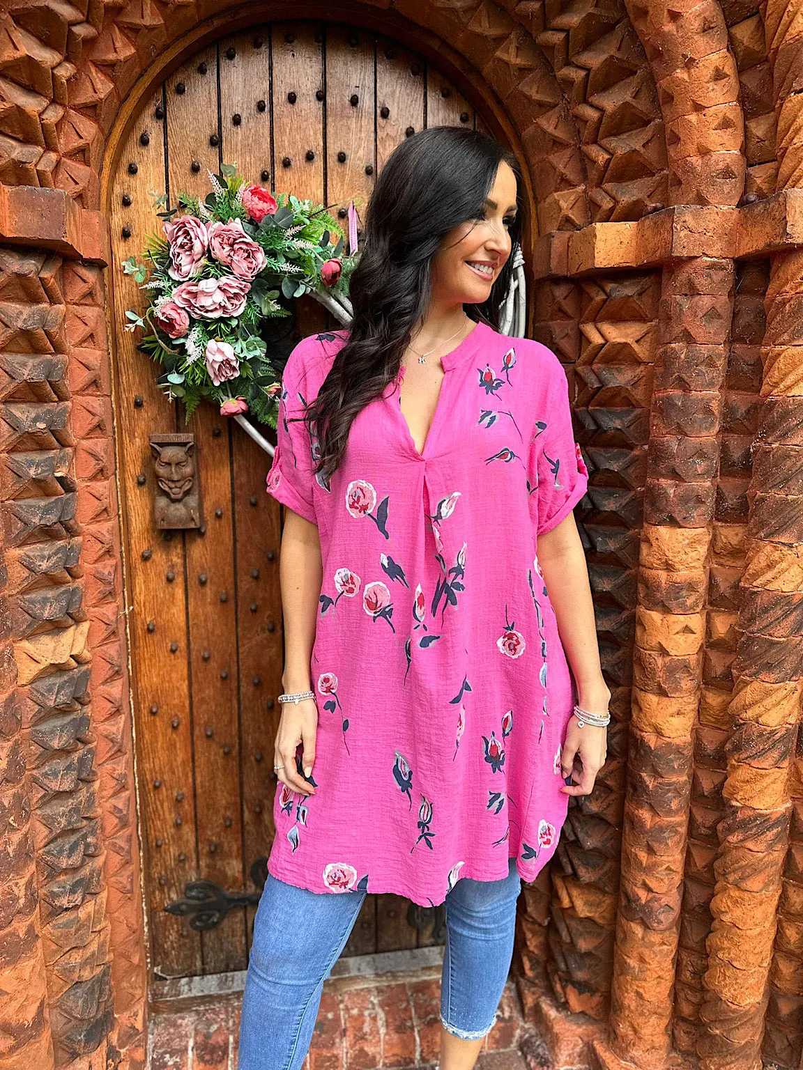 Lipstick Pink Floral Pocket Tunic Sasha