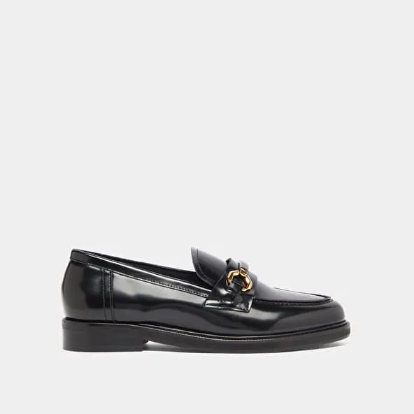 Loafers with gold bits in black glazed leather