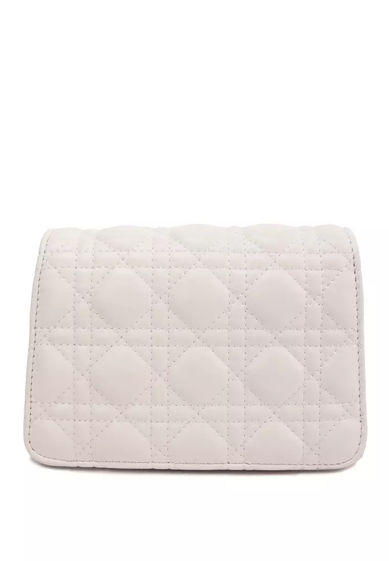 London Rag Quilted Metallic Buckle Clutch Bag in White