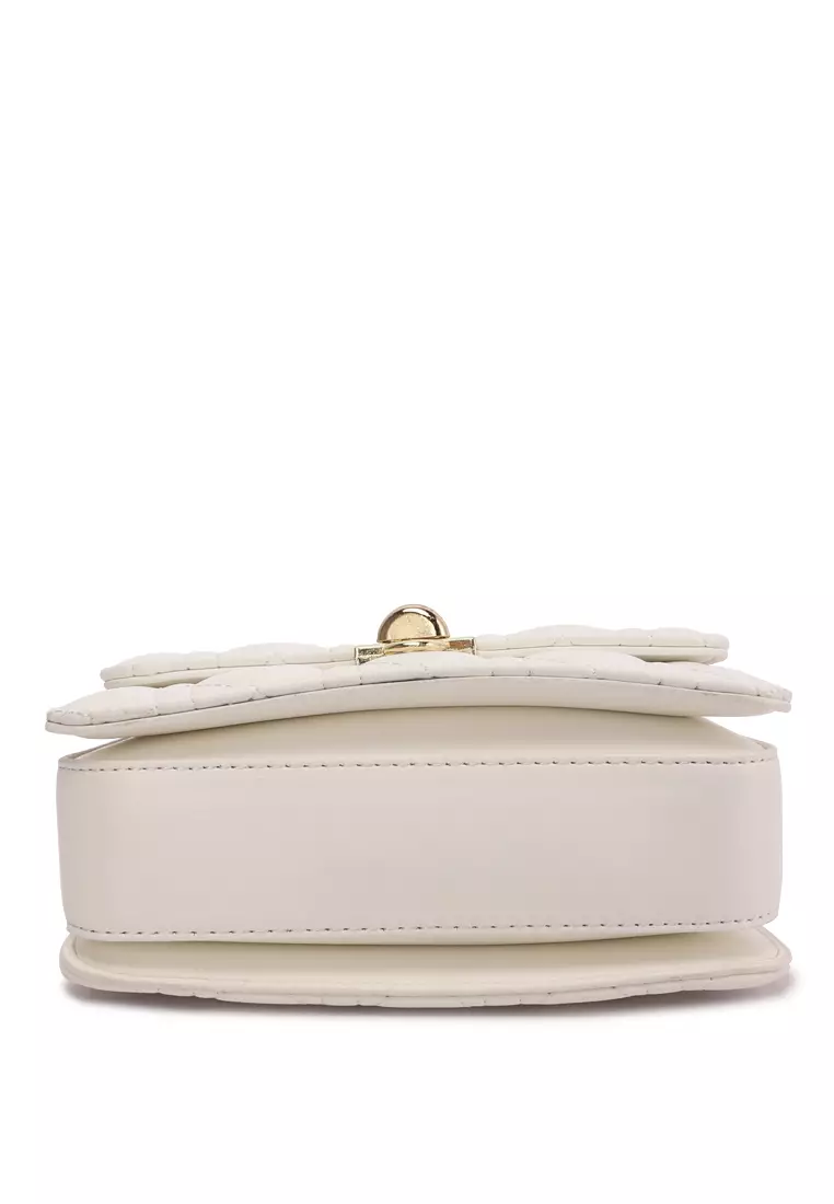 London Rag Quilted Metallic Buckle Clutch Bag in White