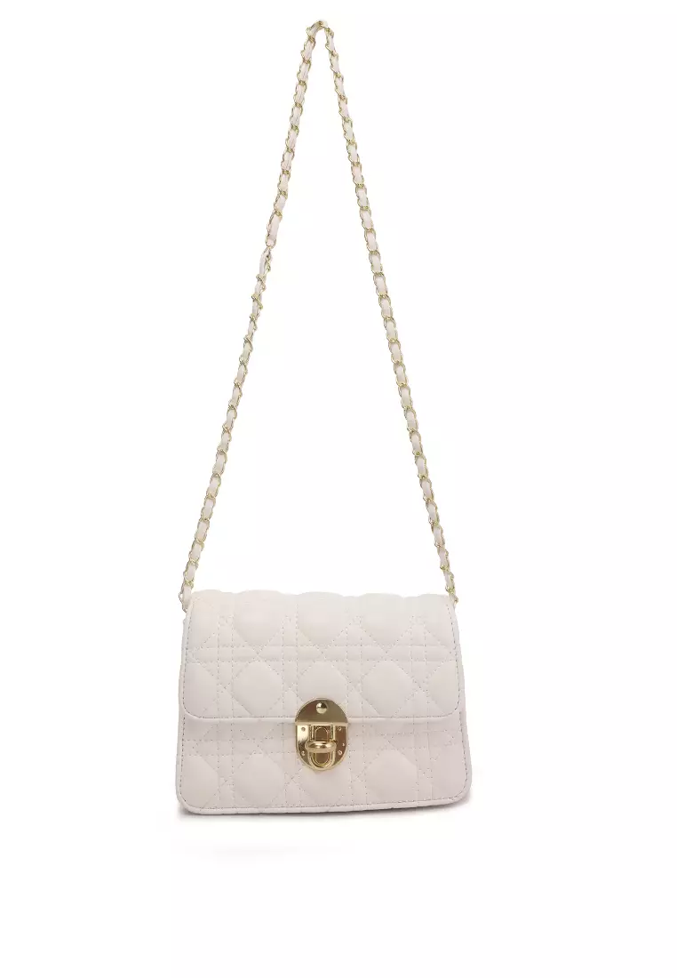 London Rag Quilted Metallic Buckle Clutch Bag in White