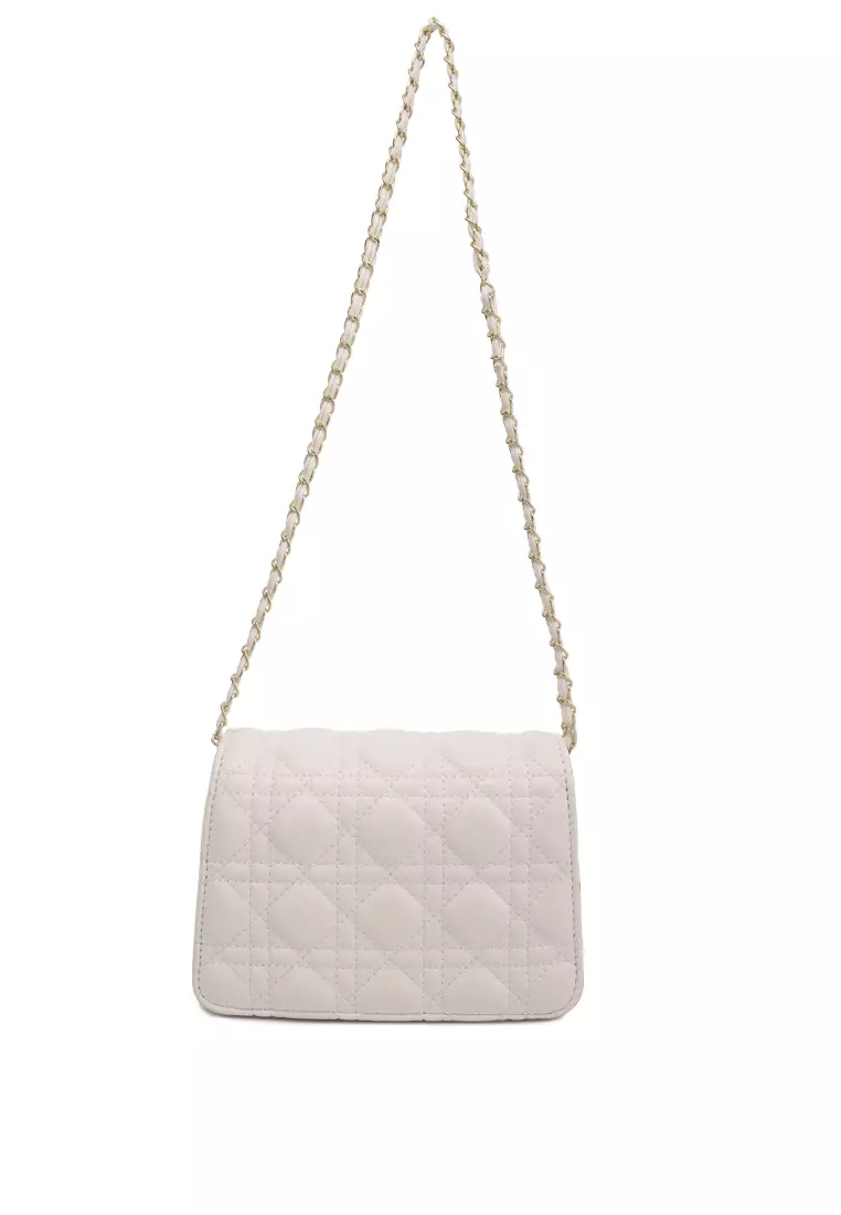 London Rag Quilted Metallic Buckle Clutch Bag in White