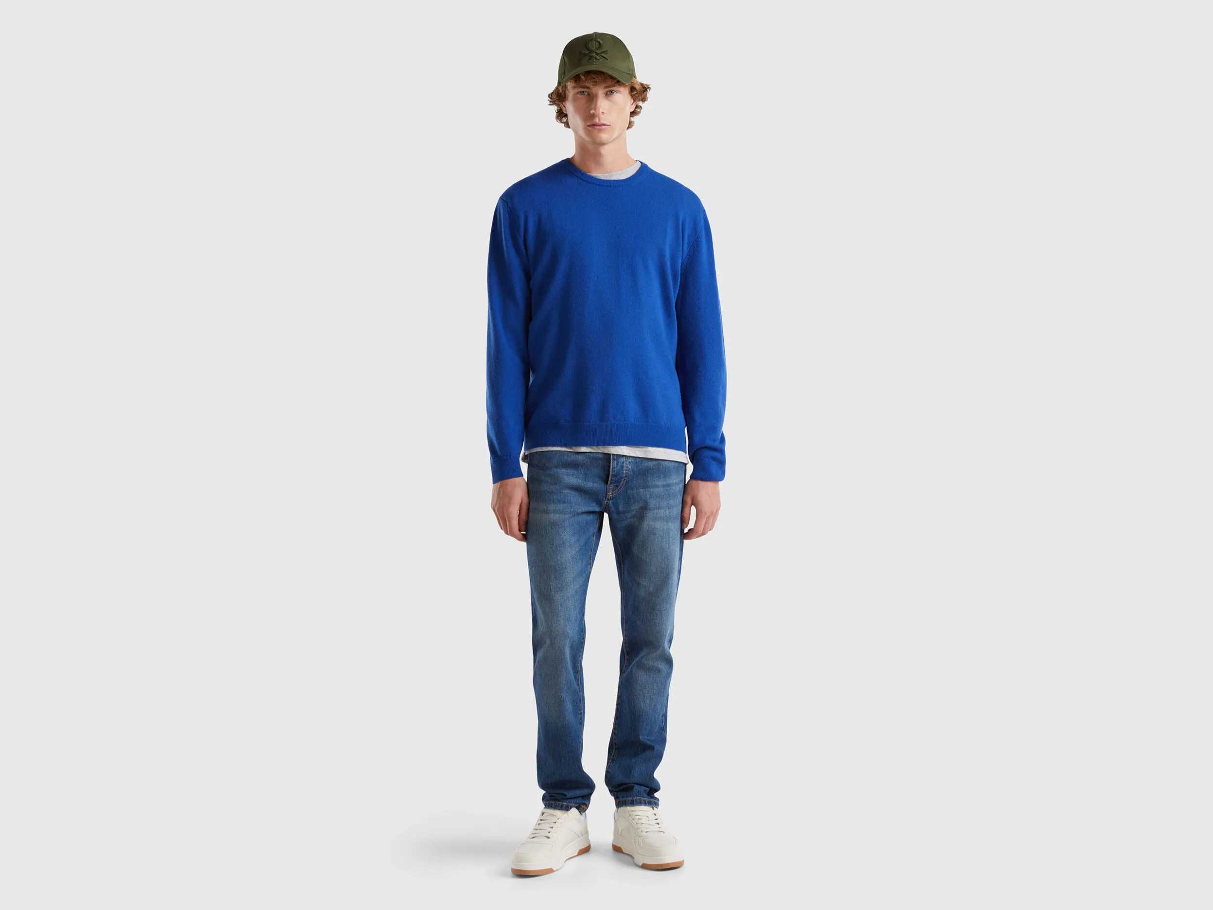 Midnight blue crew neck sweater in pure Merino wool - Dark Blue | Benetton