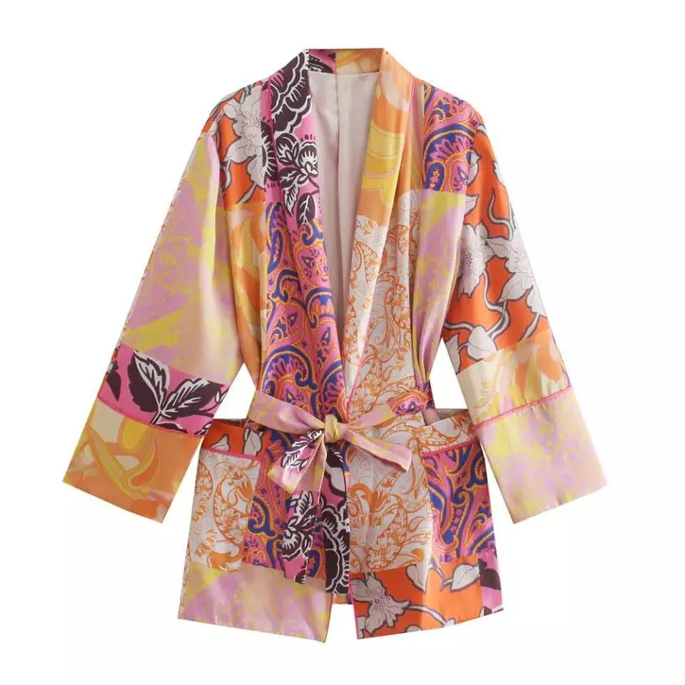 Multi Print Kimono Shorts Set