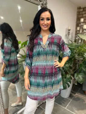 Multicolour Fine Zig Zag Print Tunic Gloria