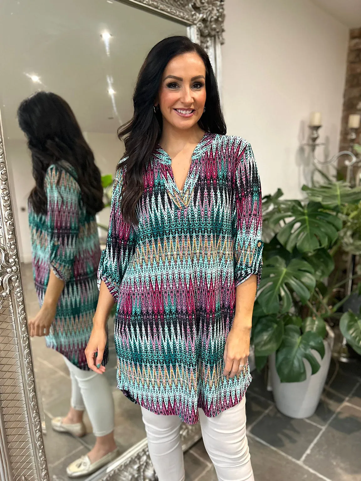 Multicolour Fine Zig Zag Print Tunic Gloria