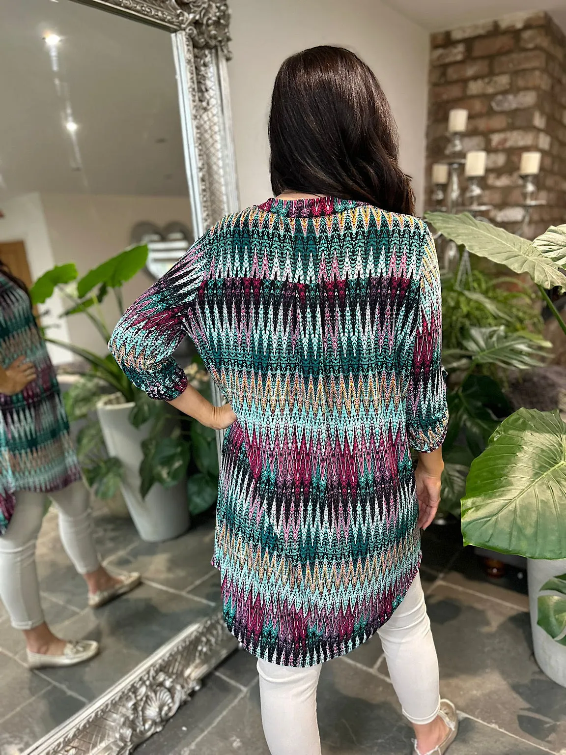 Multicolour Fine Zig Zag Print Tunic Gloria