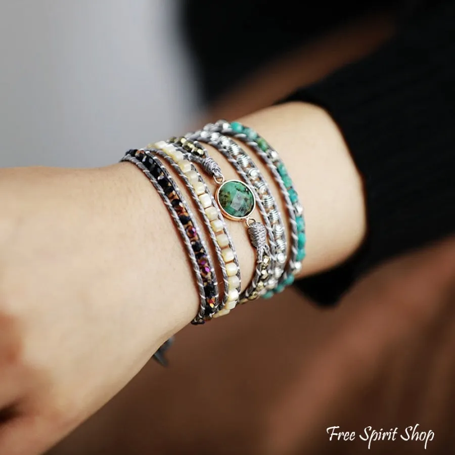 Natural African Turquoise & Seashell Wrap Bracelet