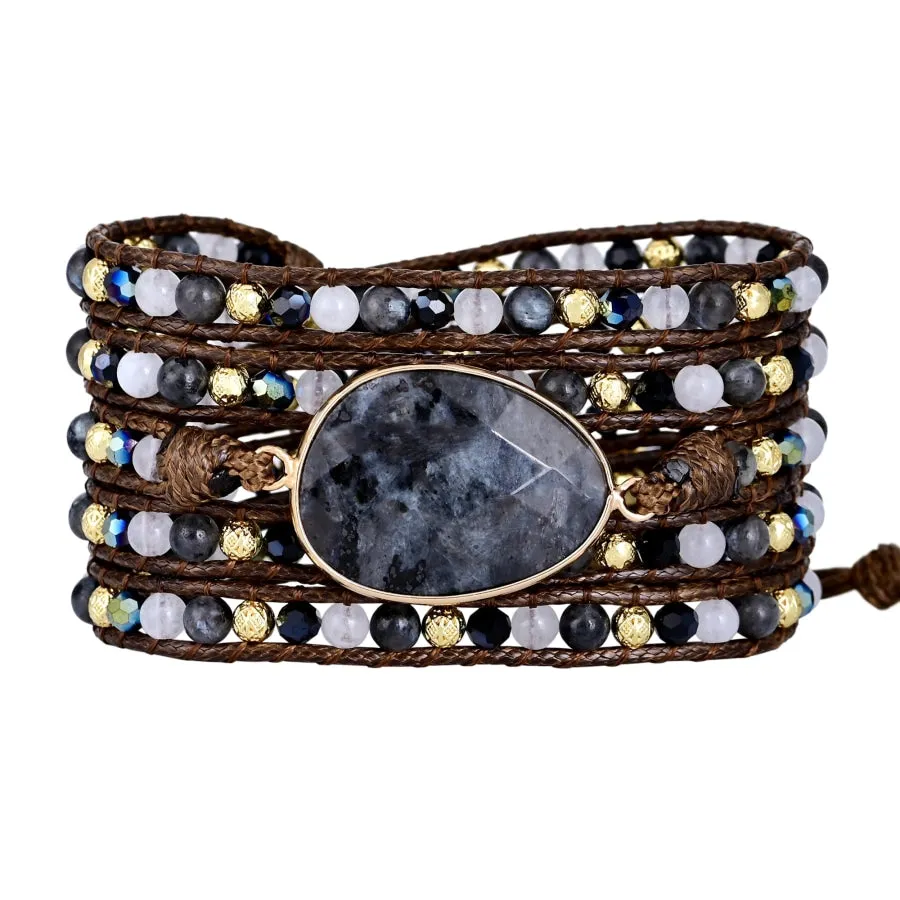 Natural Black Labradorite Wrap Bracelet