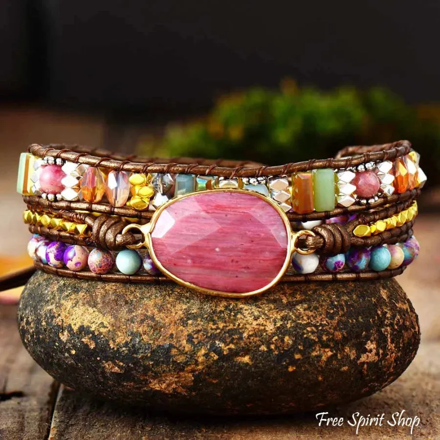 Natural Rhodonite & Jasper Wrap Bracelet