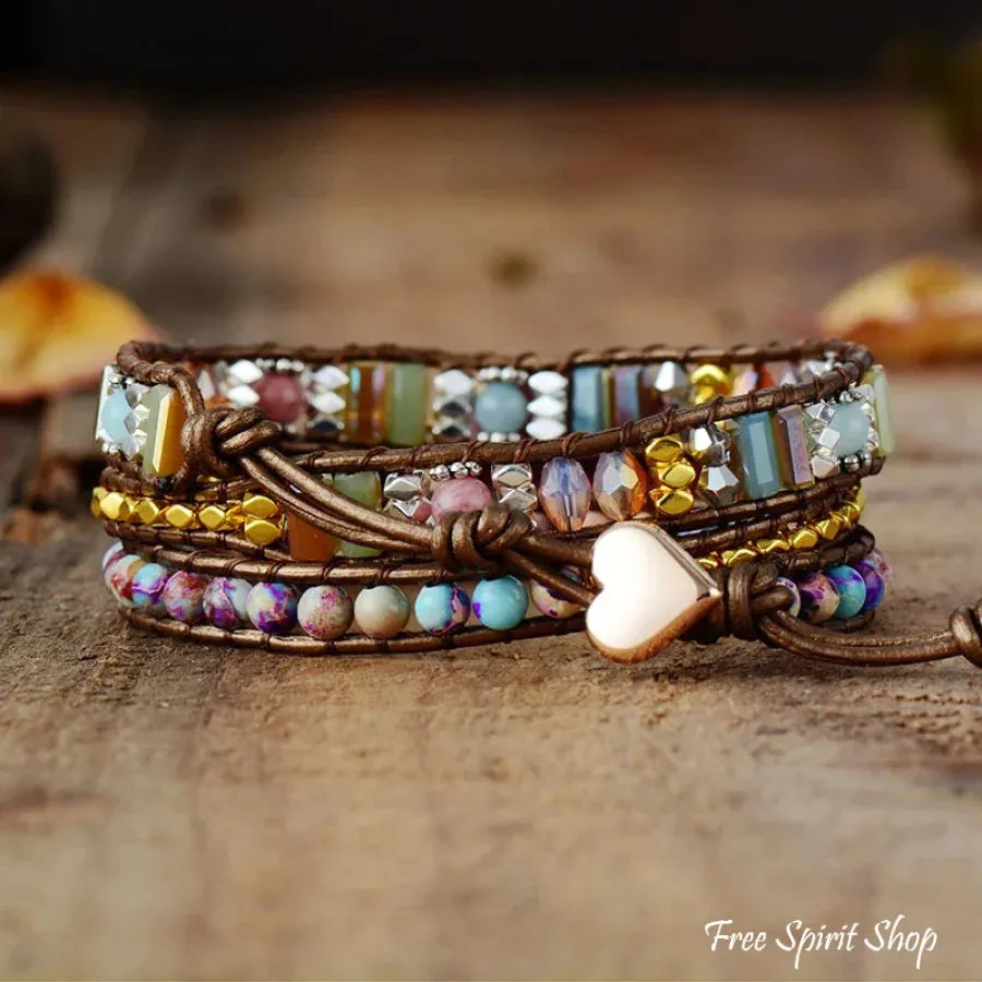 Natural Rhodonite & Jasper Wrap Bracelet