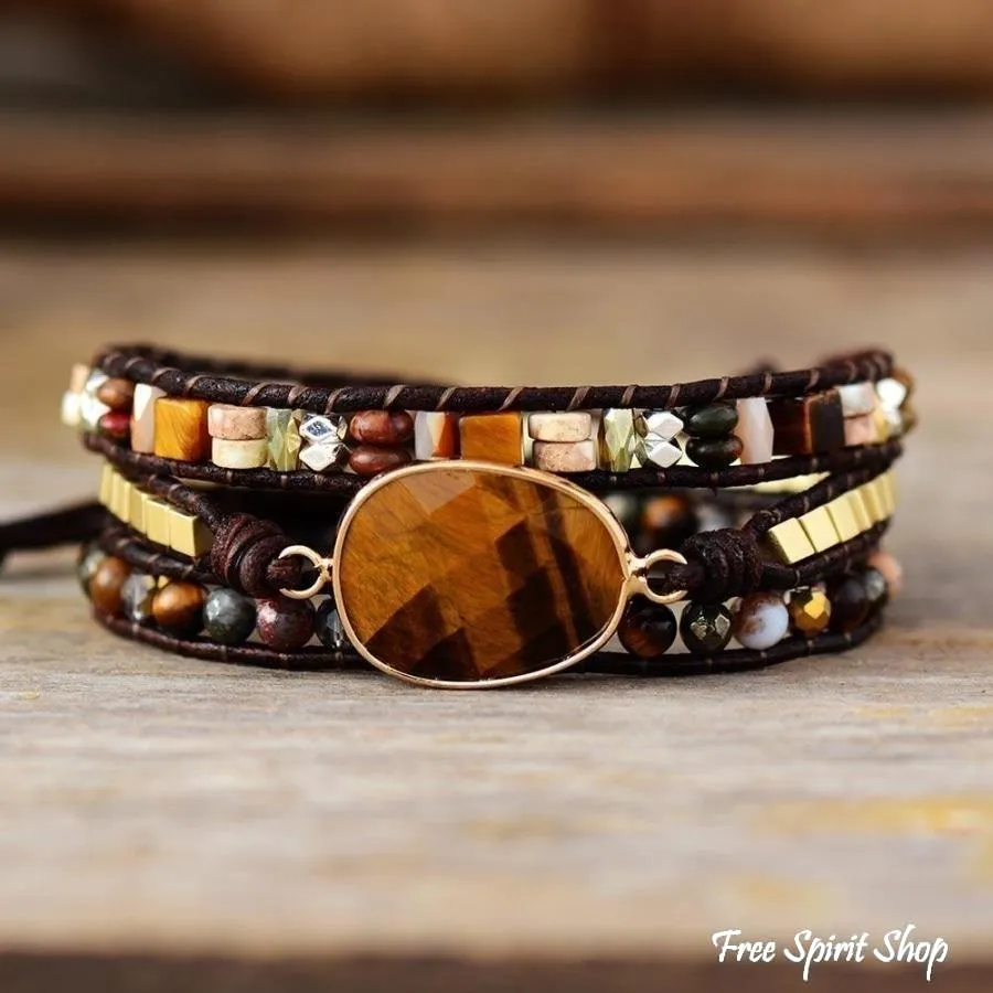 Natural Tiger Eye & Mixed Stone Bead Wrap Bracelet